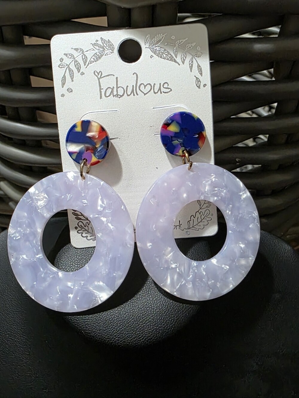 Lavender Resin Hoop Drop Earrings with Multicolor Stud